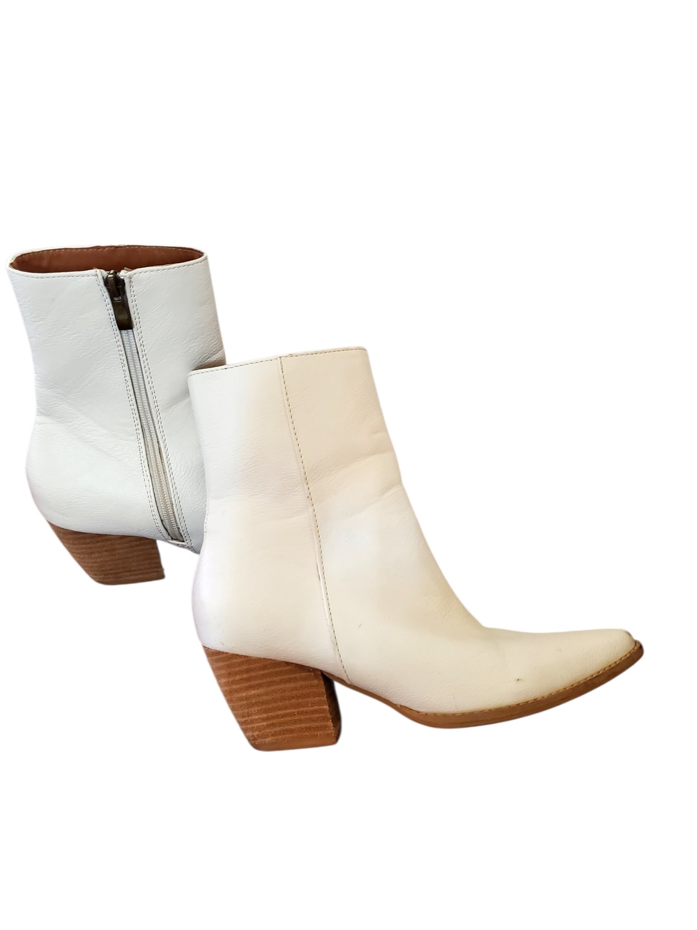 BEAST FASHION White Leather Ankle Booties with Zip Sides & Stacked Heel 7.5M